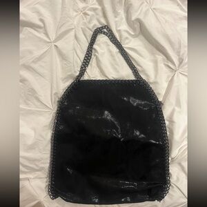 Elegant Black Chain-Trimmed Tote Bag